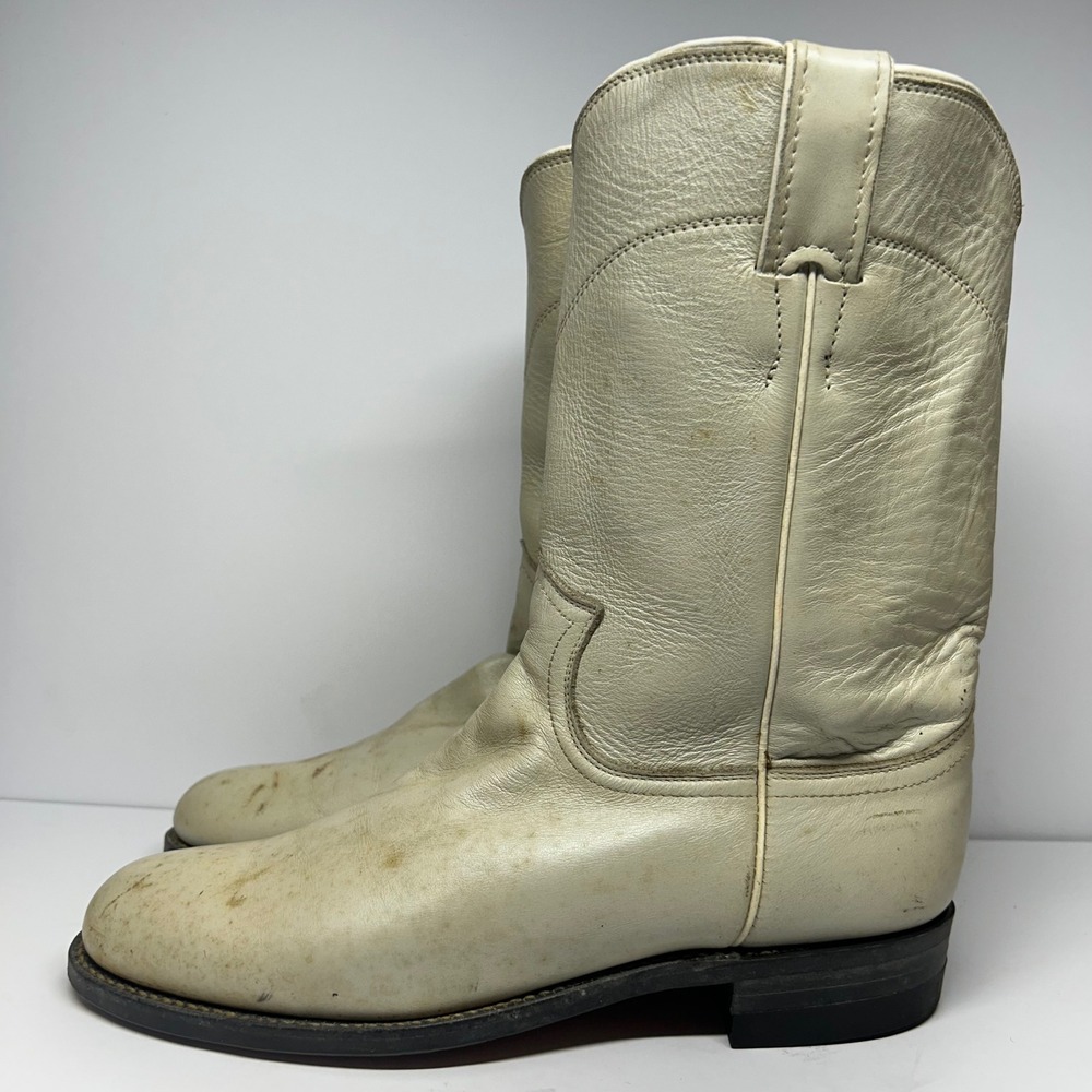 Justin Roper Boots White Leather Women 8 B Western Cowboy Made in USA L3713